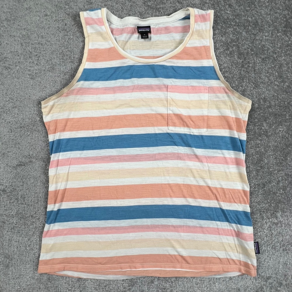 Patagonia Mens Daily Tank Top Medium Striped Organic Cotton Blend 52910 WRPB